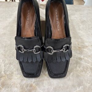 Donald J. Pliner Black Leather Loafers with Silver Accents